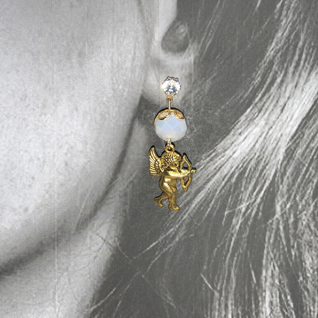 New Hand Crafted Valentines Cherub Post Earrings With Faceted Glass Beads